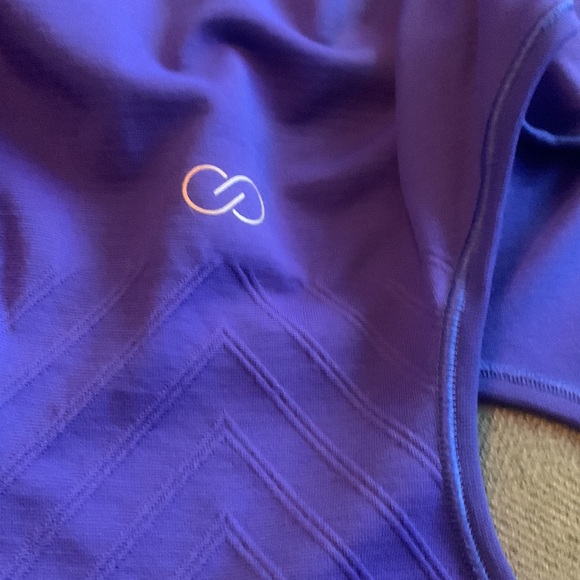 Calia tank top, EUC, L purple, ruching, racer back, workout or casual, long - Picture 4 of 5